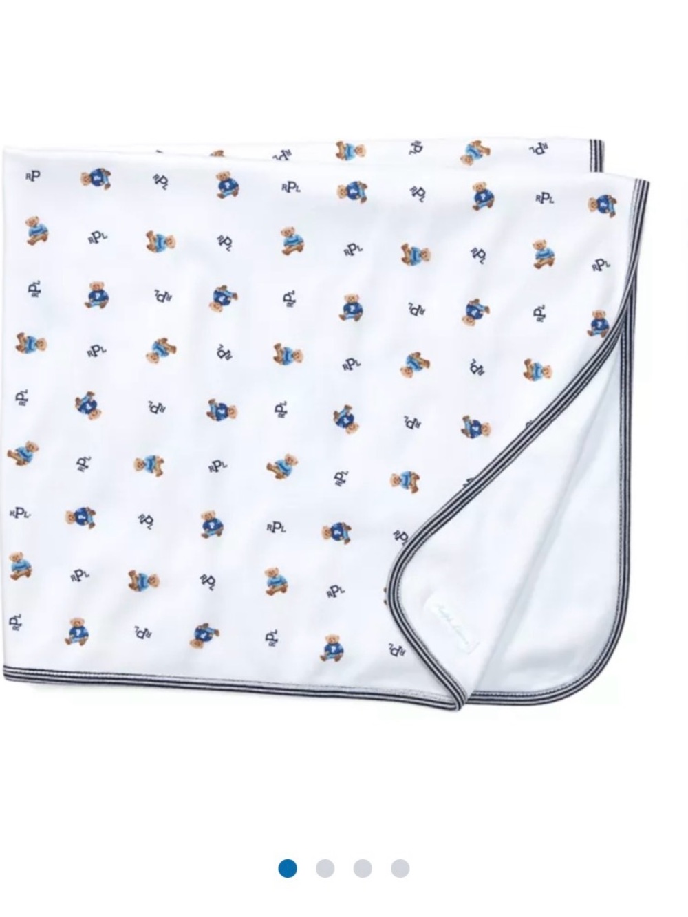 Ralph Lauren White Baby Blanket with Navy Bear Print